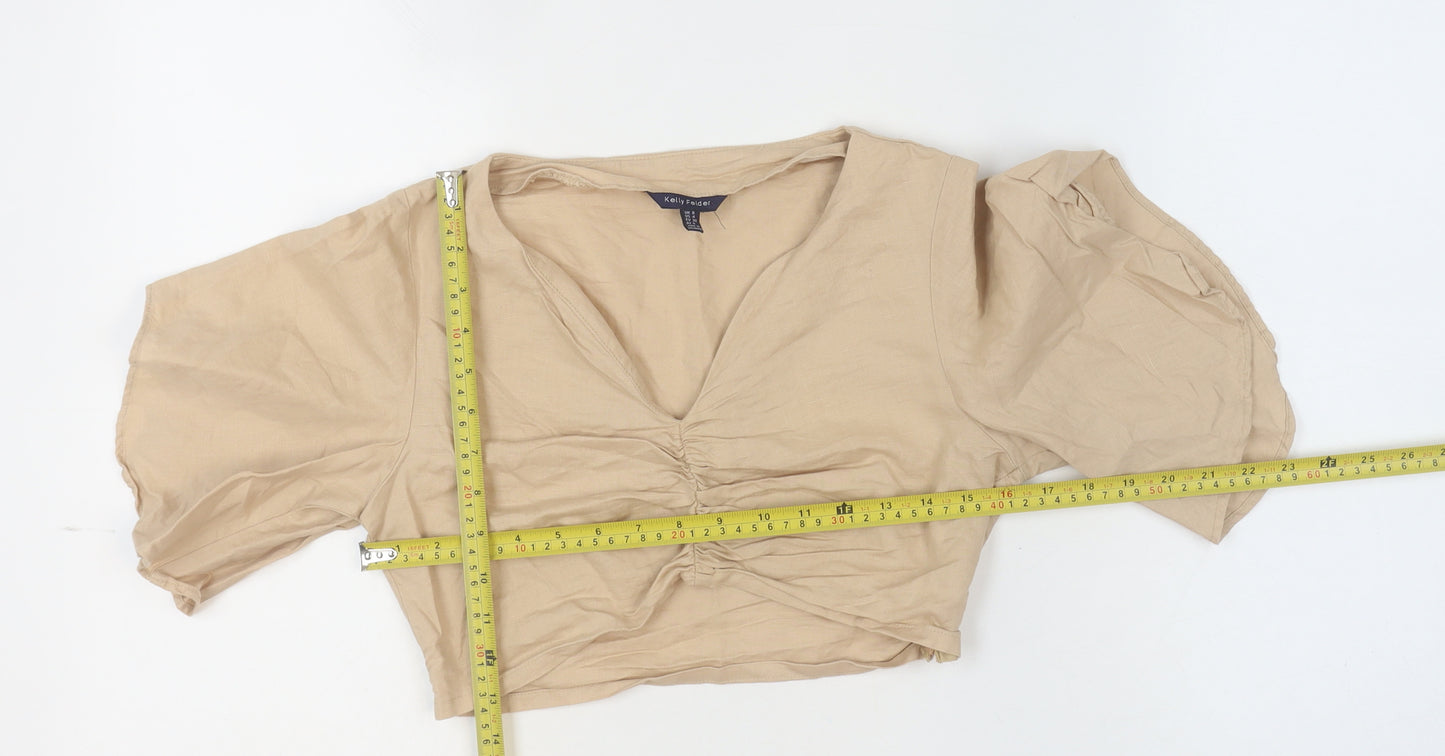 Kelly Felder Women’s Beige Linen Blend Cropped Blouse Size 8