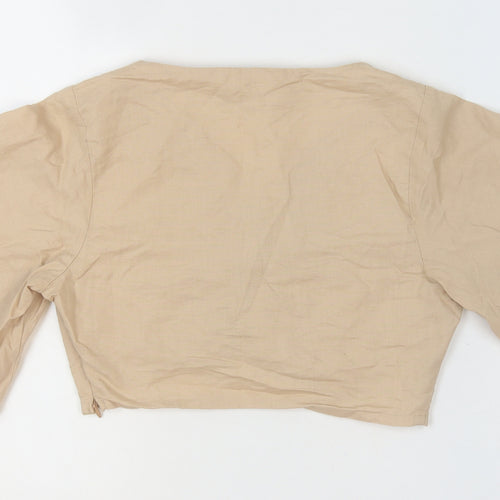 Kelly Felder Women’s Beige Linen Blend Cropped Blouse Size 8