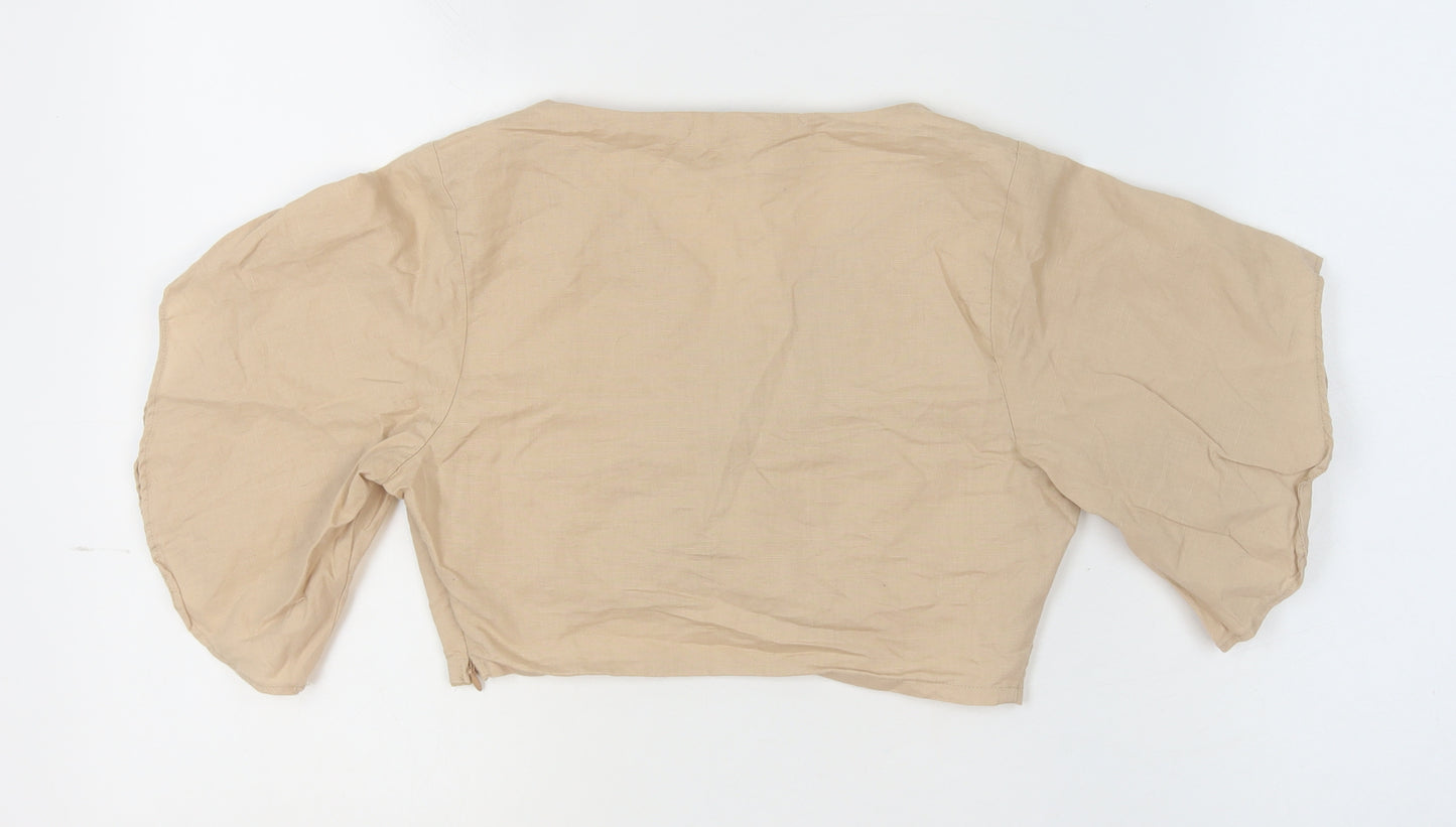 Kelly Felder Women’s Beige Linen Blend Cropped Blouse Size 8