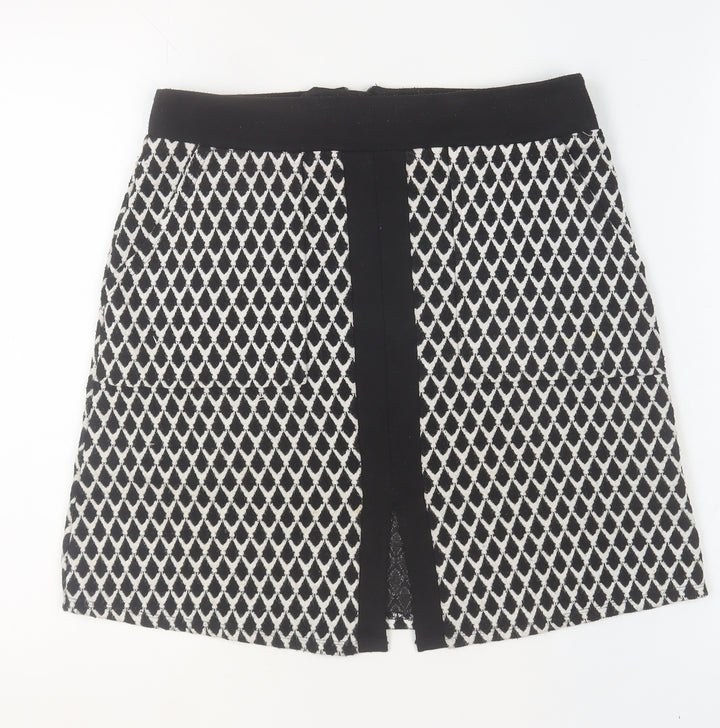 Wallis Women’s Black Geometric Knee Length Pencil Skirt Size 10