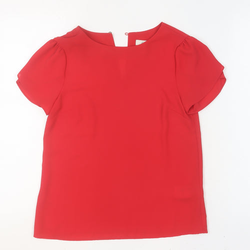 Oasis Women Red Short Sleeve Blouse UK 6 Polyester Basic Top