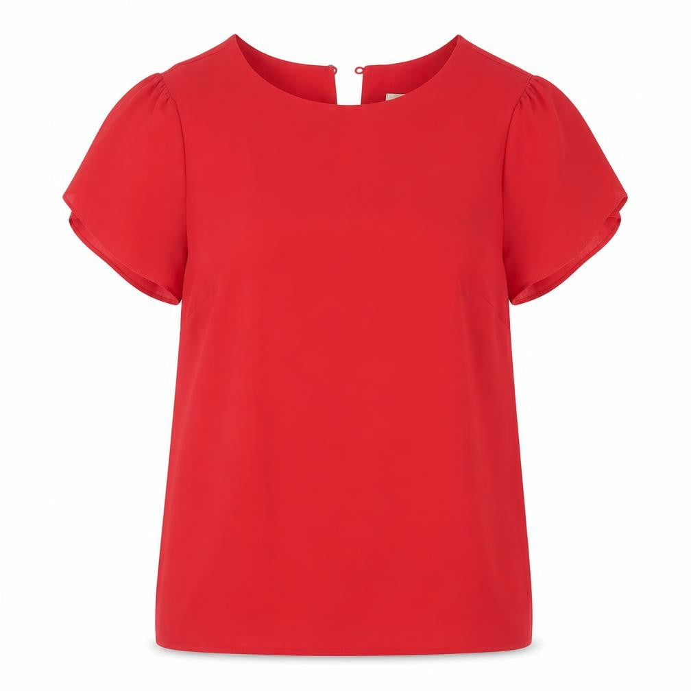 Front view of Oasis Women Red Short Sleeve Blouse UK 6 Polyester Basic Top