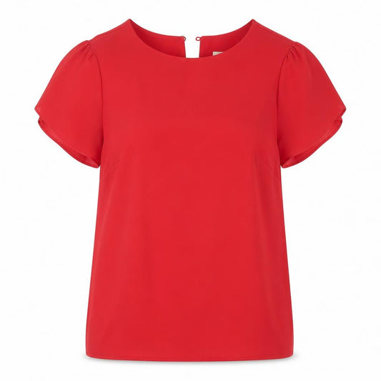 Front view of Oasis Women Red Short Sleeve Blouse UK 6 Polyester Basic Top
