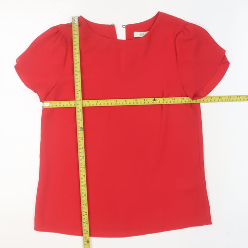 Oasis Women Red Short Sleeve Blouse UK 6 Polyester Basic Top