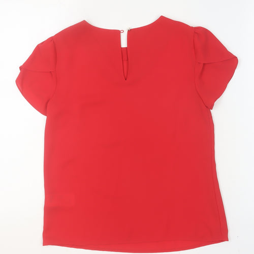 Oasis Women Red Short Sleeve Blouse UK 6 Polyester Basic Top