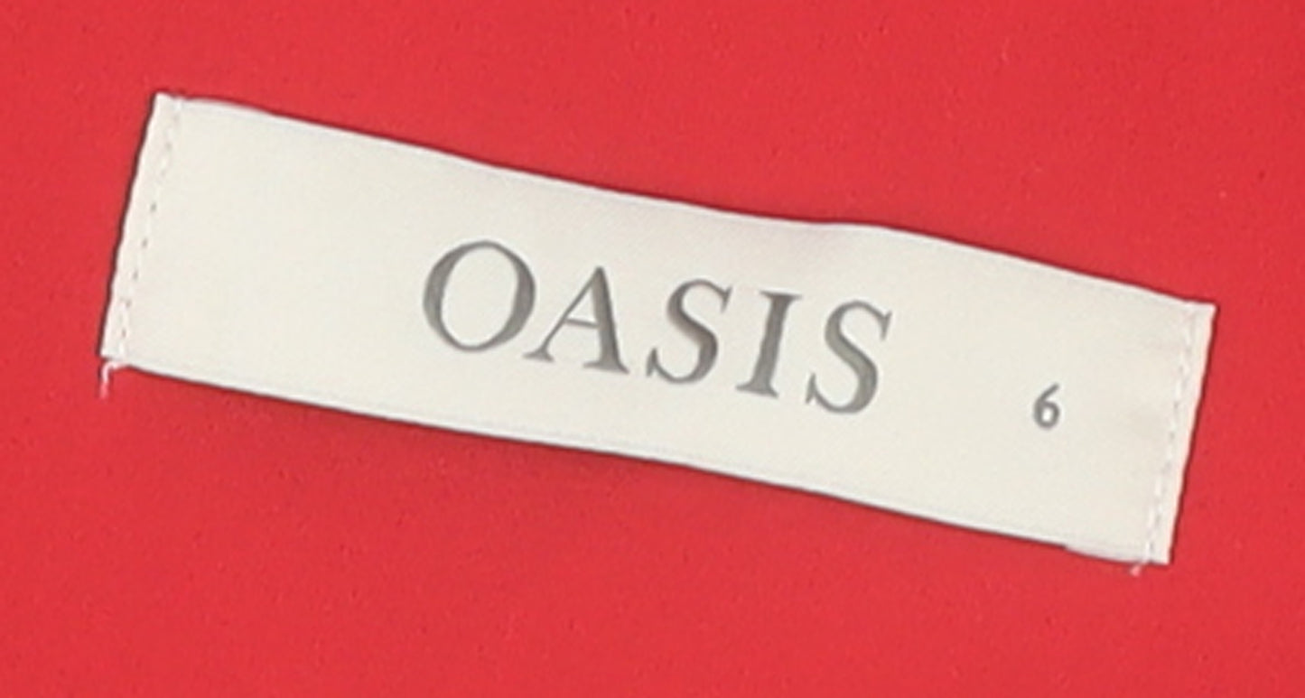 Oasis Women Red Short Sleeve Blouse UK 6 Polyester Basic Top
