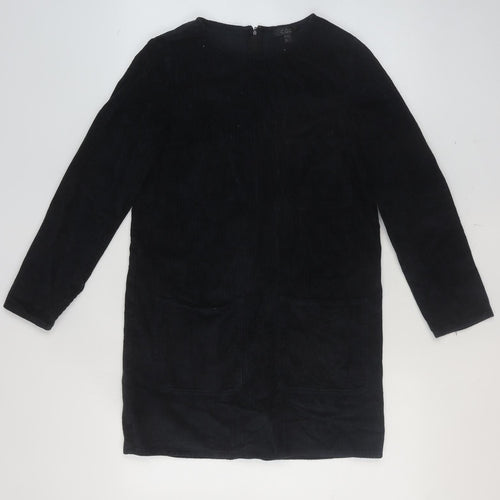 COS Women Black Cotton Corduroy Shift Dress Size 6 Long Sleeve