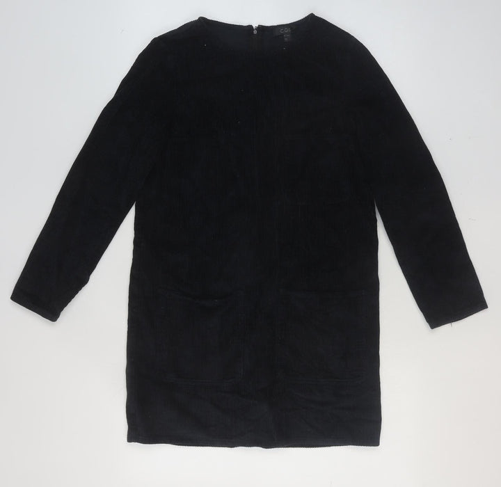 COS Women Black Cotton Corduroy Shift Dress Size 6 Long Sleeve