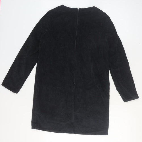 COS Women Black Cotton Corduroy Shift Dress Size 6 Long Sleeve