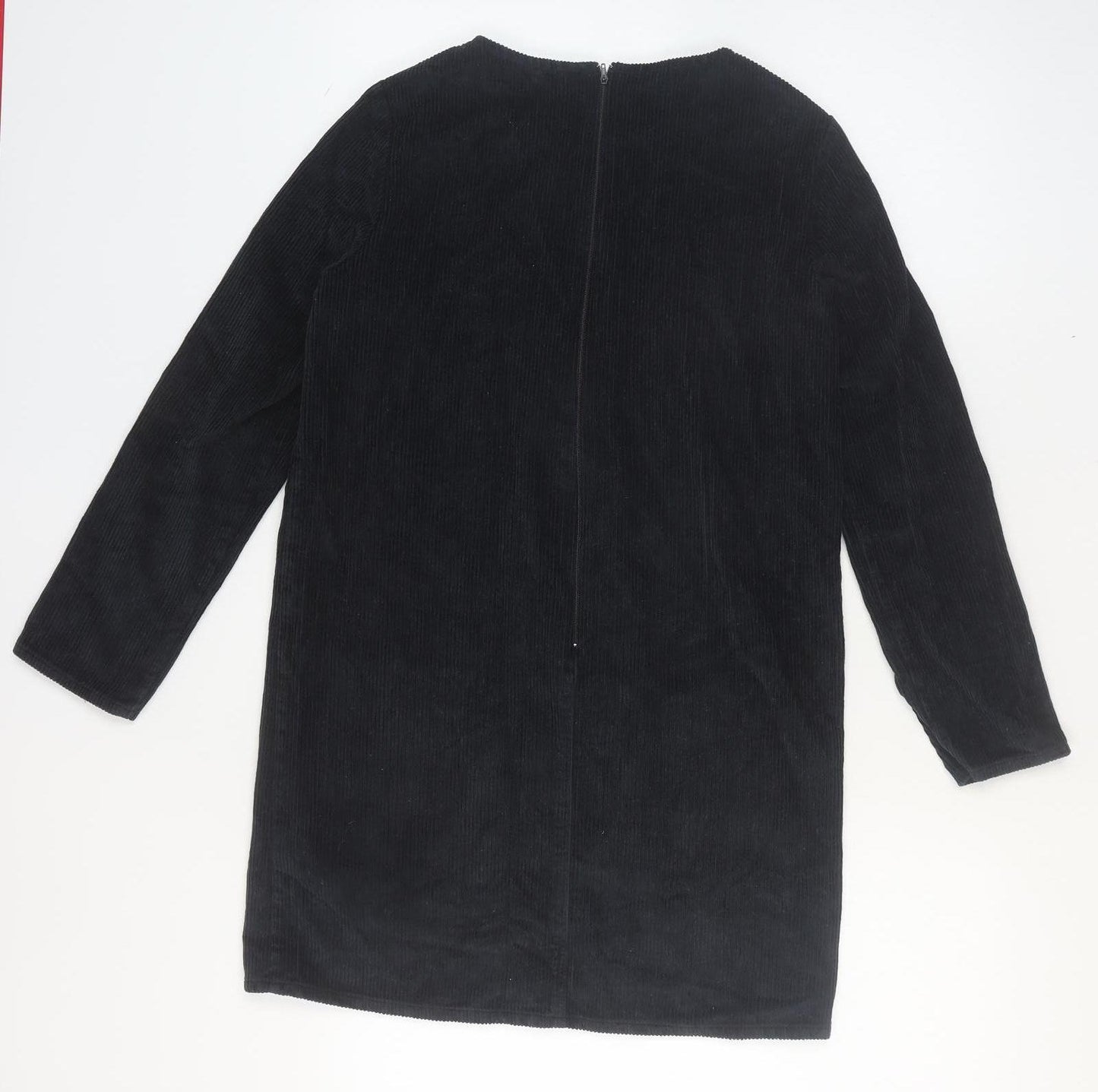 COS Women Black Cotton Corduroy Shift Dress Size 6 Long Sleeve