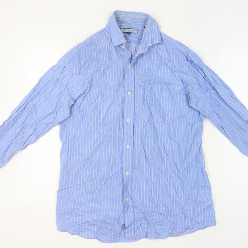 Tommy Hilfiger Men's Blue Striped Cotton Long Sleeve Button-Up Shirt M
