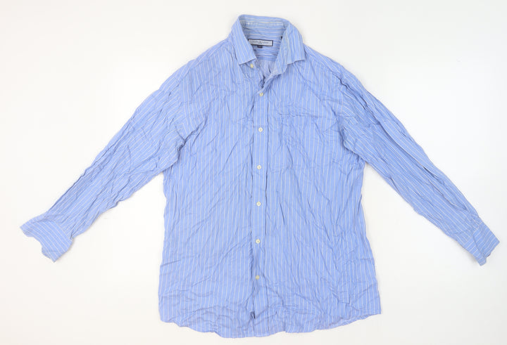 Tommy Hilfiger Men's Blue Striped Cotton Long Sleeve Button-Up Shirt M
