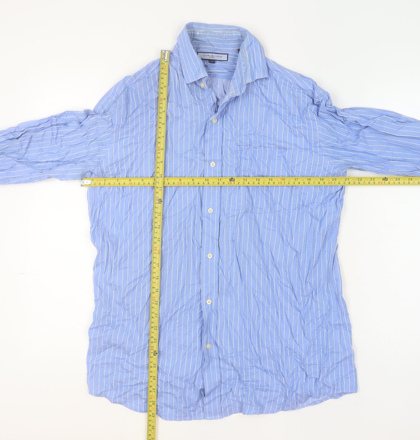 Tommy Hilfiger Men's Blue Striped Cotton Long Sleeve Button-Up Shirt M