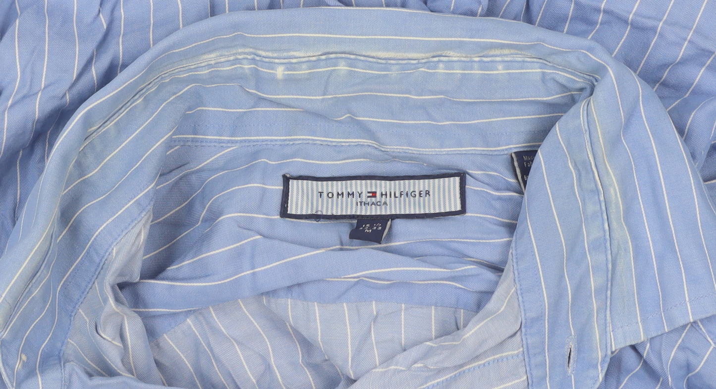 Tommy Hilfiger Men's Blue Striped Cotton Long Sleeve Button-Up Shirt M