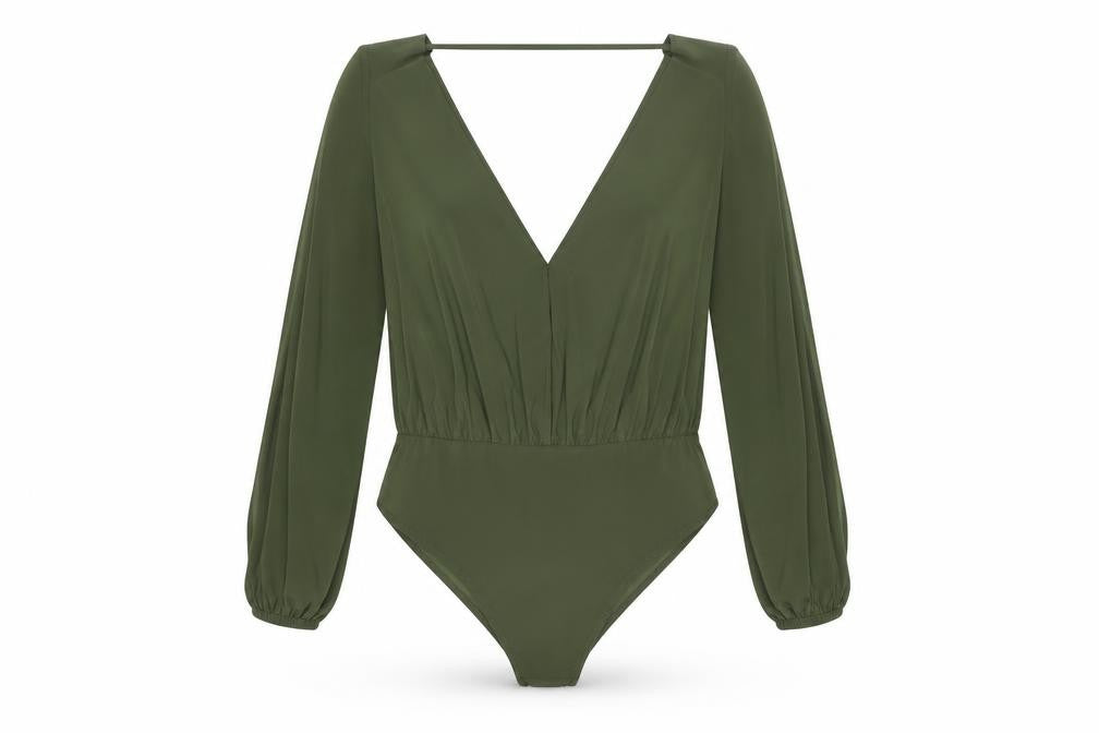 New Look Women's Green Size 16 High Neck Long Sleeve Bodysuit