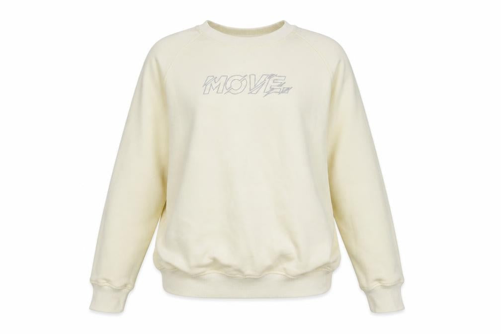 Front view of MOVE Never Ordinary Beige Oversized Fit Women's Sweatshirt Medium
