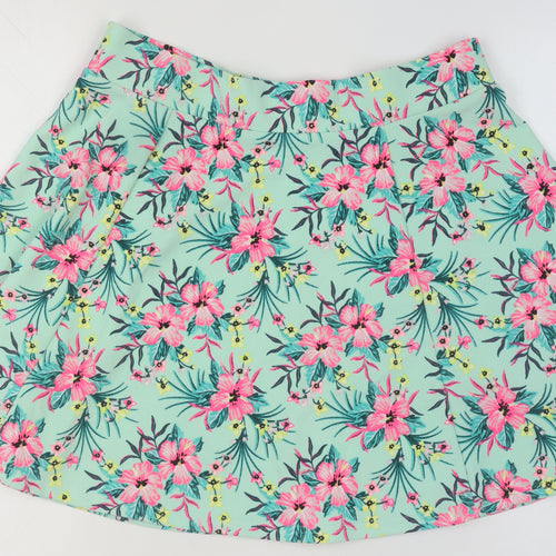 H&M Divided Women's L Floral A-Line Short Skirt Mint Green