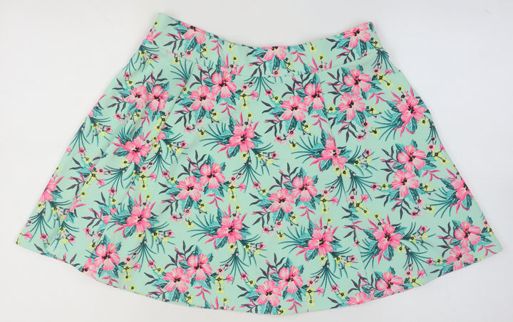 H&M Divided Women's L Floral A-Line Short Skirt Mint Green
