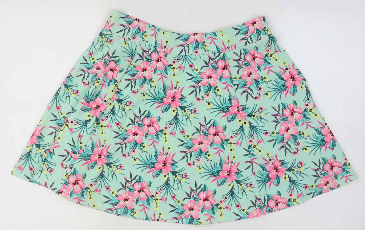H&M Divided Women's L Floral A-Line Short Skirt Mint Green