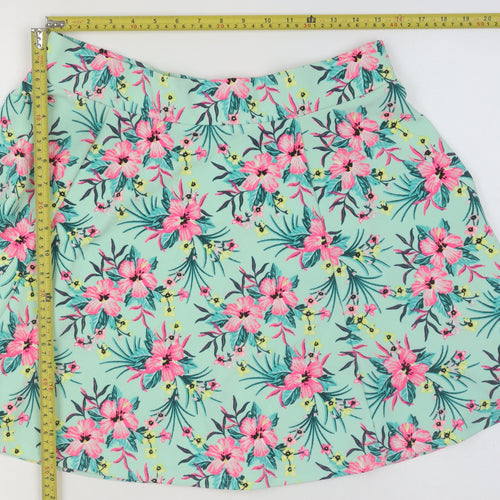 H&M Divided Women's L Floral A-Line Short Skirt Mint Green