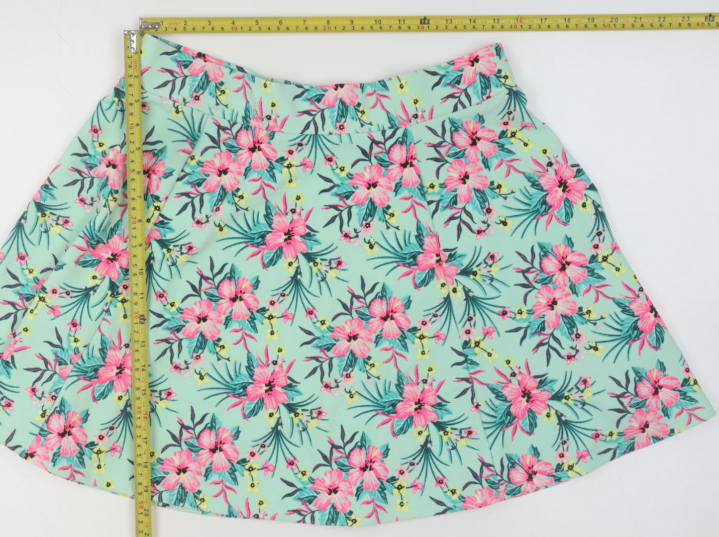 H&M Divided Women's L Floral A-Line Short Skirt Mint Green