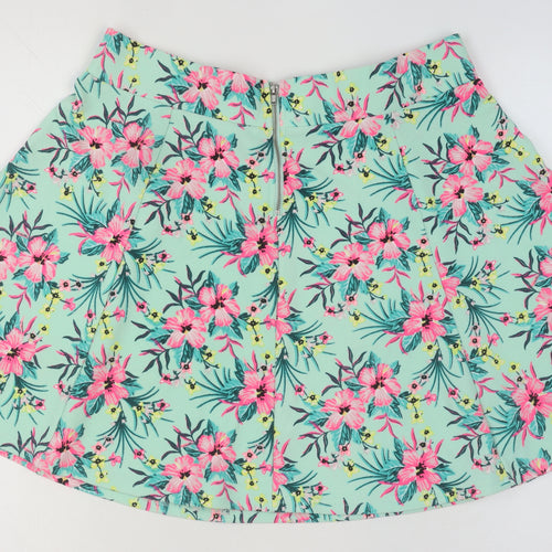 H&M Divided Women's L Floral A-Line Short Skirt Mint Green