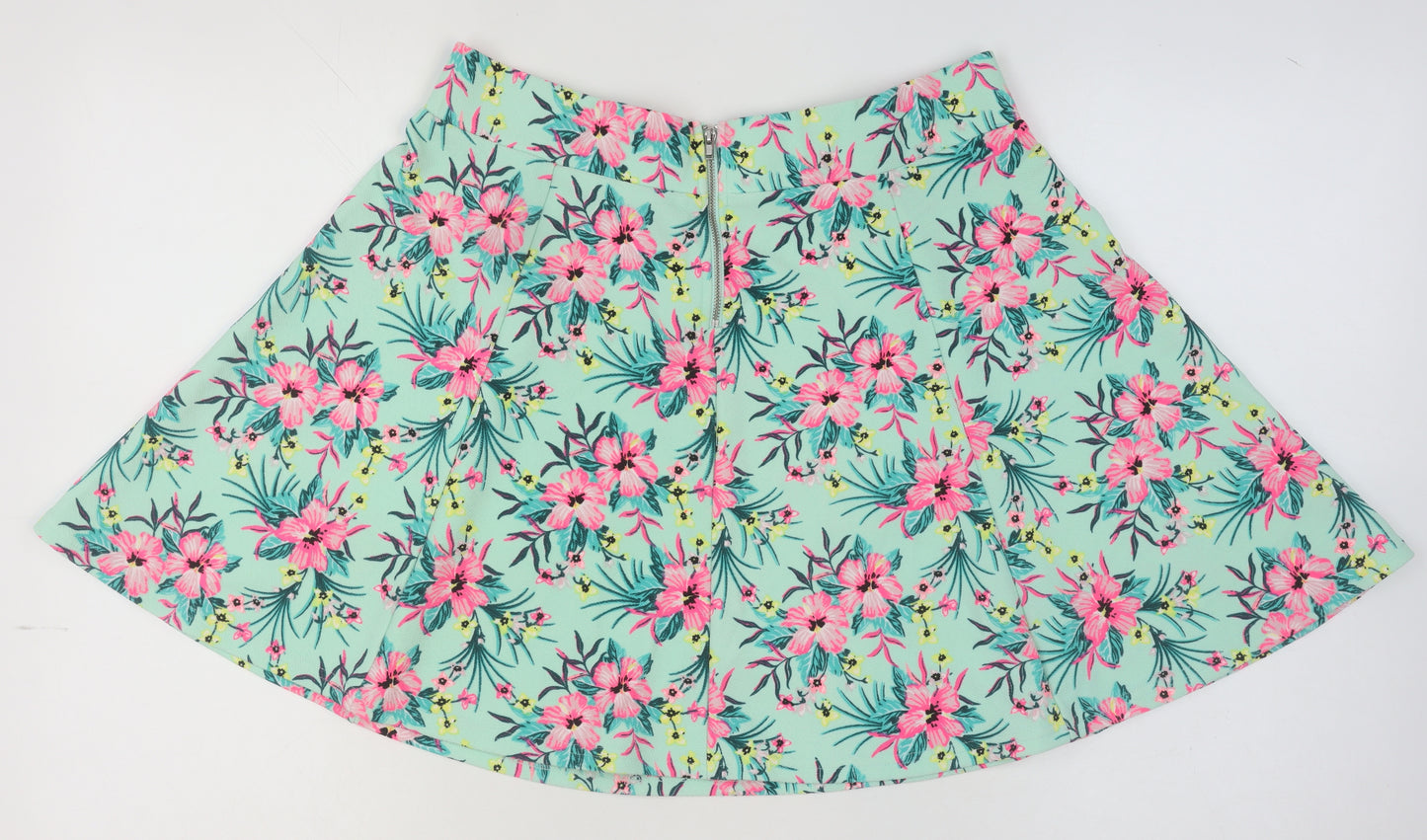 H&M Divided Women's L Floral A-Line Short Skirt Mint Green
