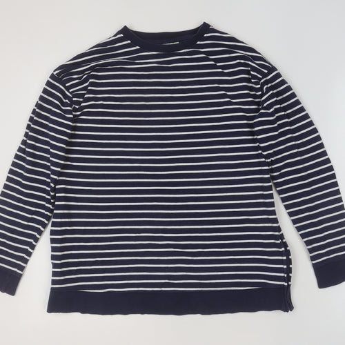 JoJo Maman Bébé Women Navy White Striped Cotton Pullover Sweatshirt S
