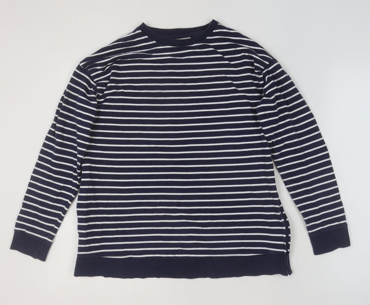 JoJo Maman Bébé Women Navy White Striped Cotton Pullover Sweatshirt S
