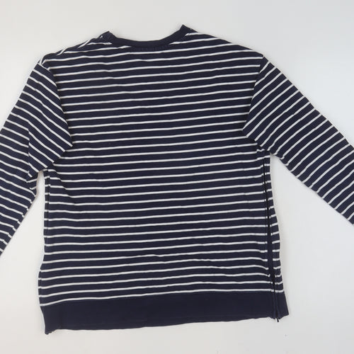 JoJo Maman Bébé Women Navy White Striped Cotton Pullover Sweatshirt S