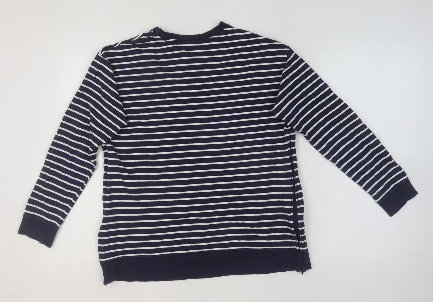 JoJo Maman Bébé Women Navy White Striped Cotton Pullover Sweatshirt S