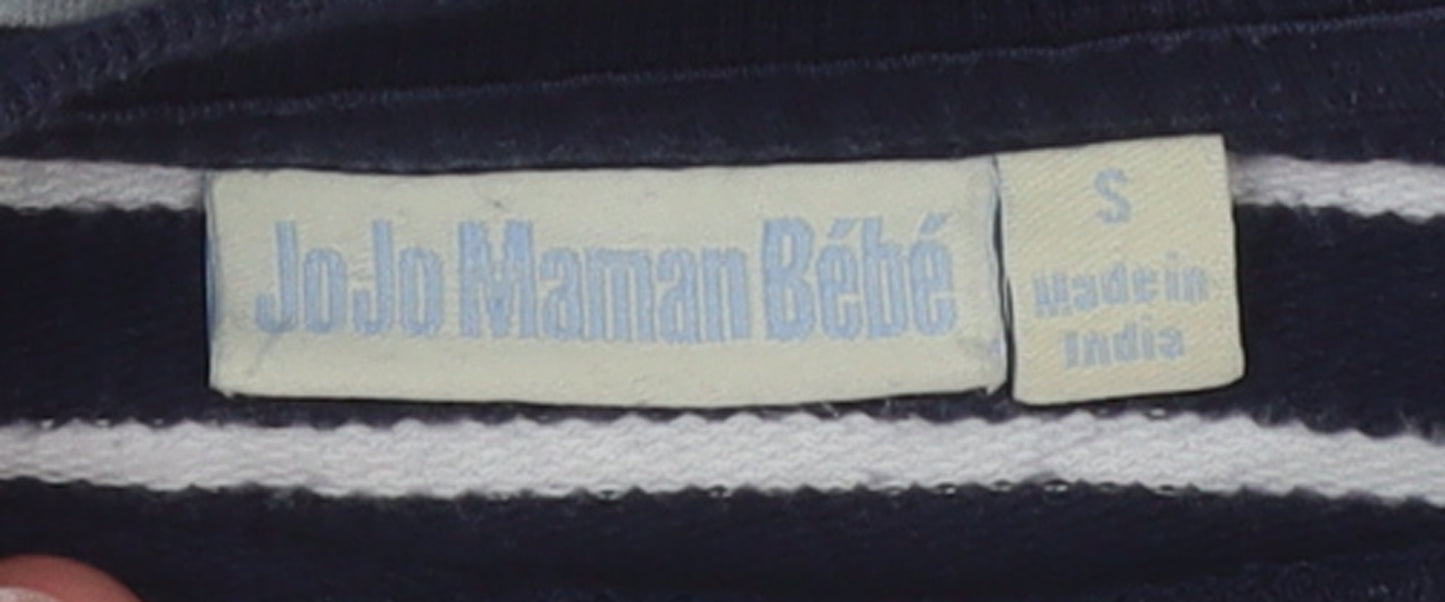 JoJo Maman Bébé Women Navy White Striped Cotton Pullover Sweatshirt S