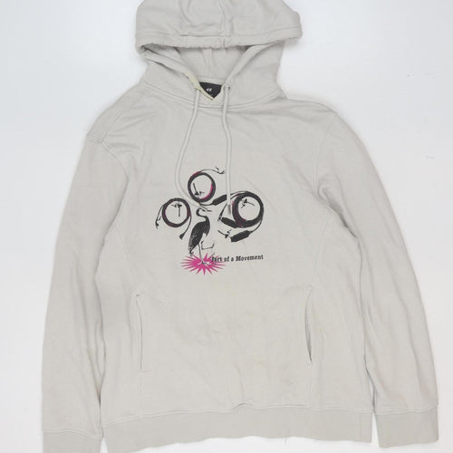 H&M Women's Beige Regular Fit Pullover Hoodie Size 12 Cotton Graphic Print