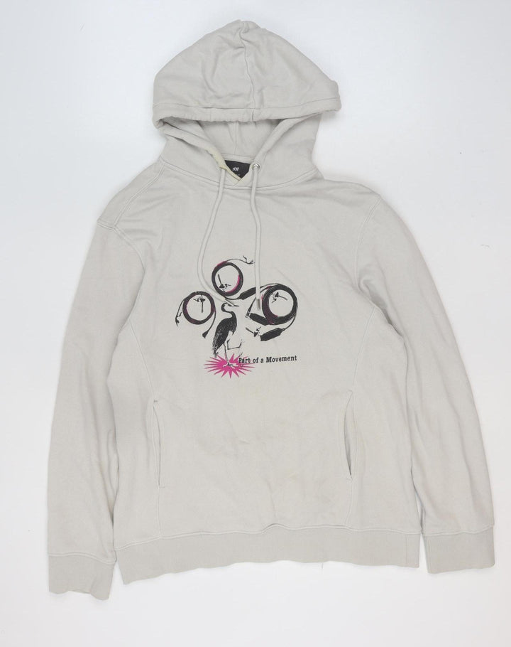 H&M Women's Beige Regular Fit Pullover Hoodie Size 12 Cotton Graphic Print