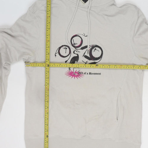 H&M Women's Beige Regular Fit Pullover Hoodie Size 12 Cotton Graphic Print