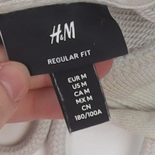 H&M Women's Beige Regular Fit Pullover Hoodie Size 12 Cotton Graphic Print