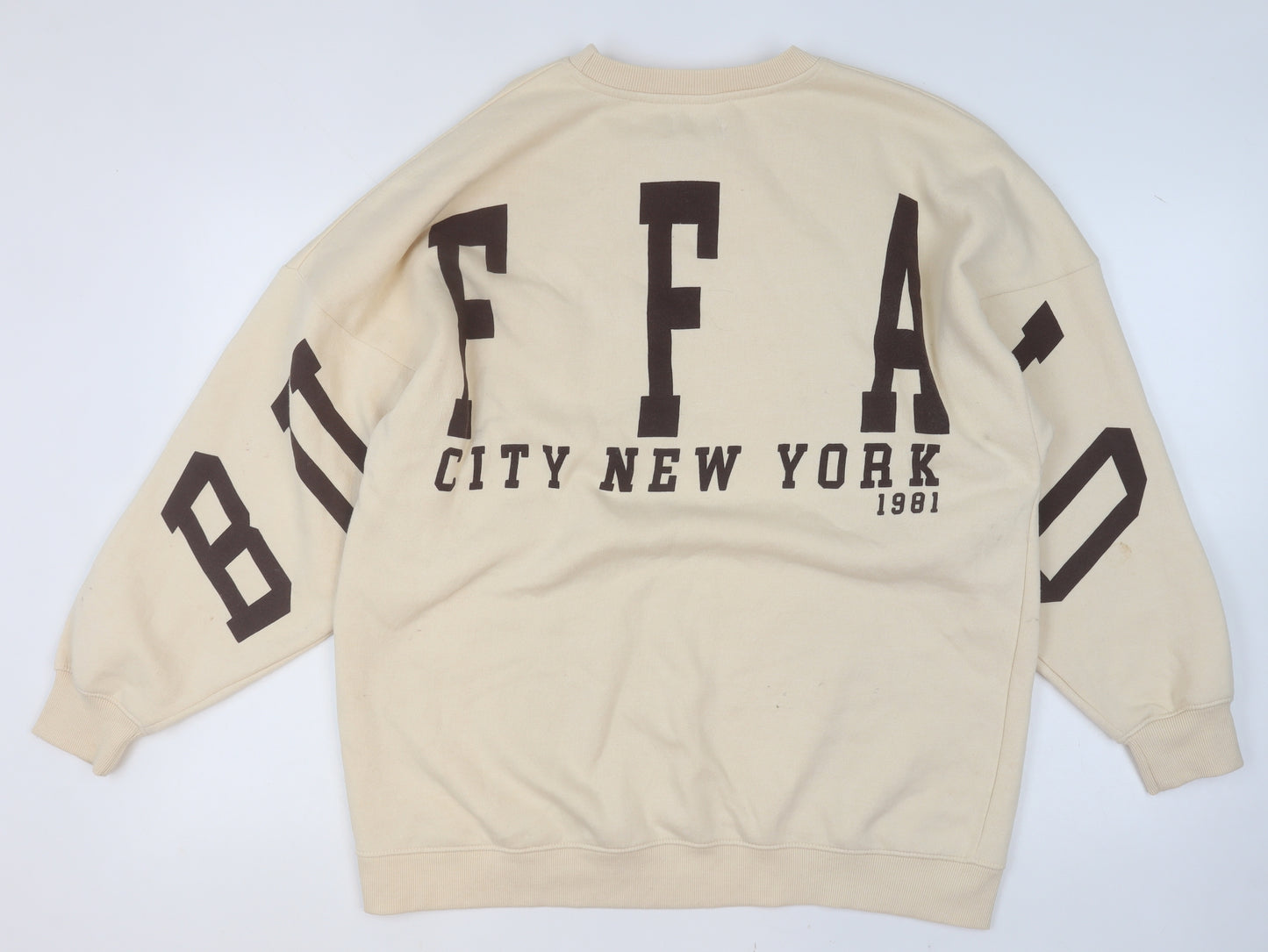 PrettyLittleThing Women Beige Pullover Sweatshirt Size 8 Graphic Print