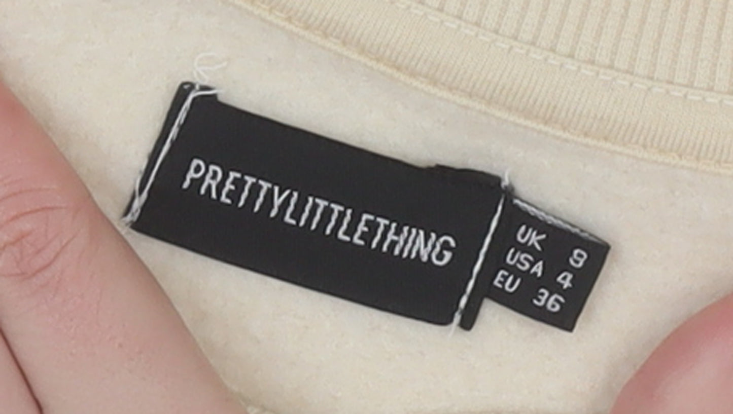 PrettyLittleThing Women Beige Pullover Sweatshirt Size 8 Graphic Print