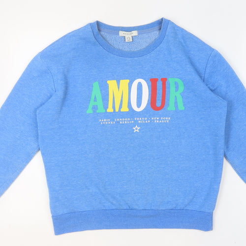 Primark Girls Blue AMOUR Graphic Print Fleece Sweatshirt Size S