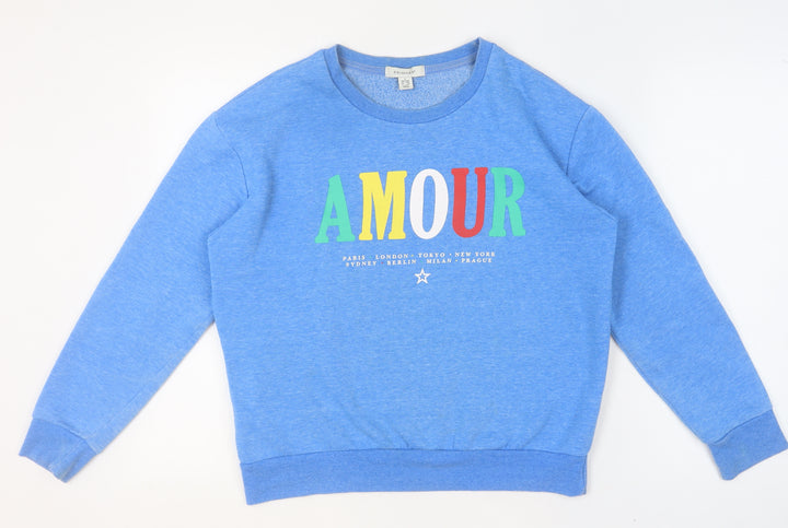 Primark Girls Blue AMOUR Graphic Print Fleece Sweatshirt Size S