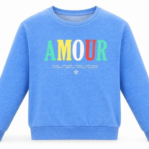 Primark Girls Blue AMOUR Graphic Print Fleece Sweatshirt Size S