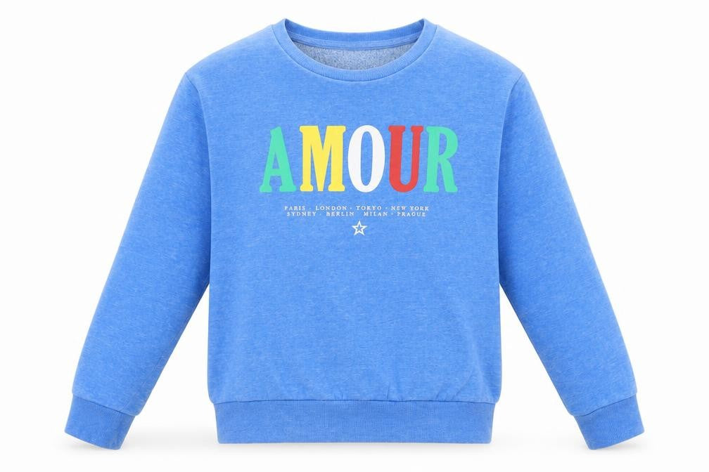 Primark Girls Blue AMOUR Graphic Print Fleece Sweatshirt Size S