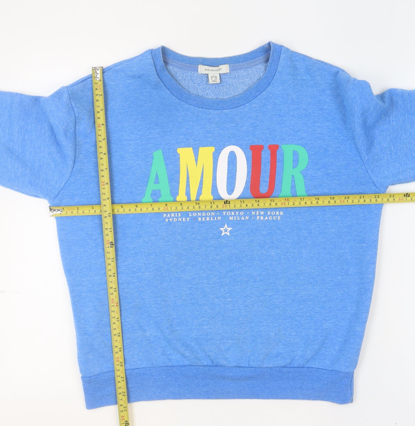 Primark Girls Blue AMOUR Graphic Print Fleece Sweatshirt Size S