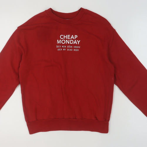 Cheap Monday Women Red XS Pullover Sweatshirt Crew Neck Cotton Blend