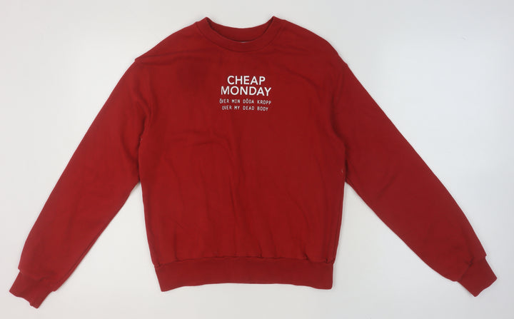 Cheap Monday Women Red XS Pullover Sweatshirt Crew Neck Cotton Blend
