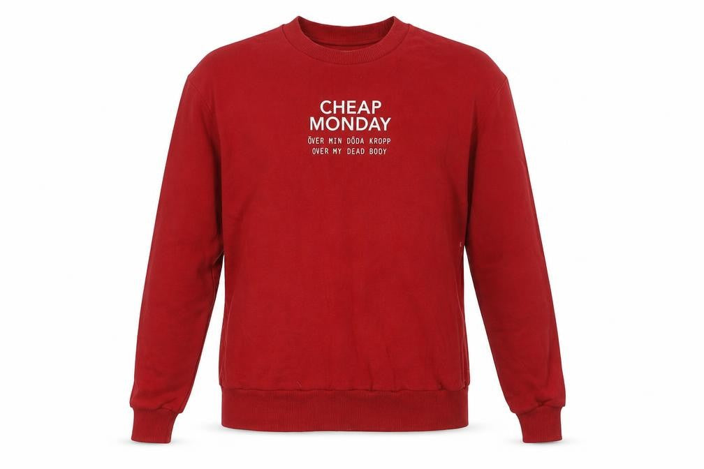 Front view of Cheap Monday Women Red XS Pullover Sweatshirt Crew Neck Cotton Blend