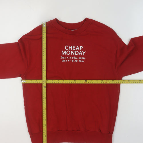 Cheap Monday Women Red XS Pullover Sweatshirt Crew Neck Cotton Blend