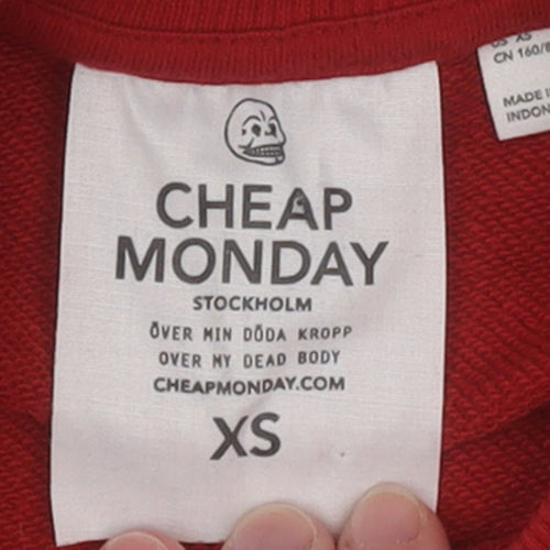 Cheap Monday Women Red XS Pullover Sweatshirt Crew Neck Cotton Blend