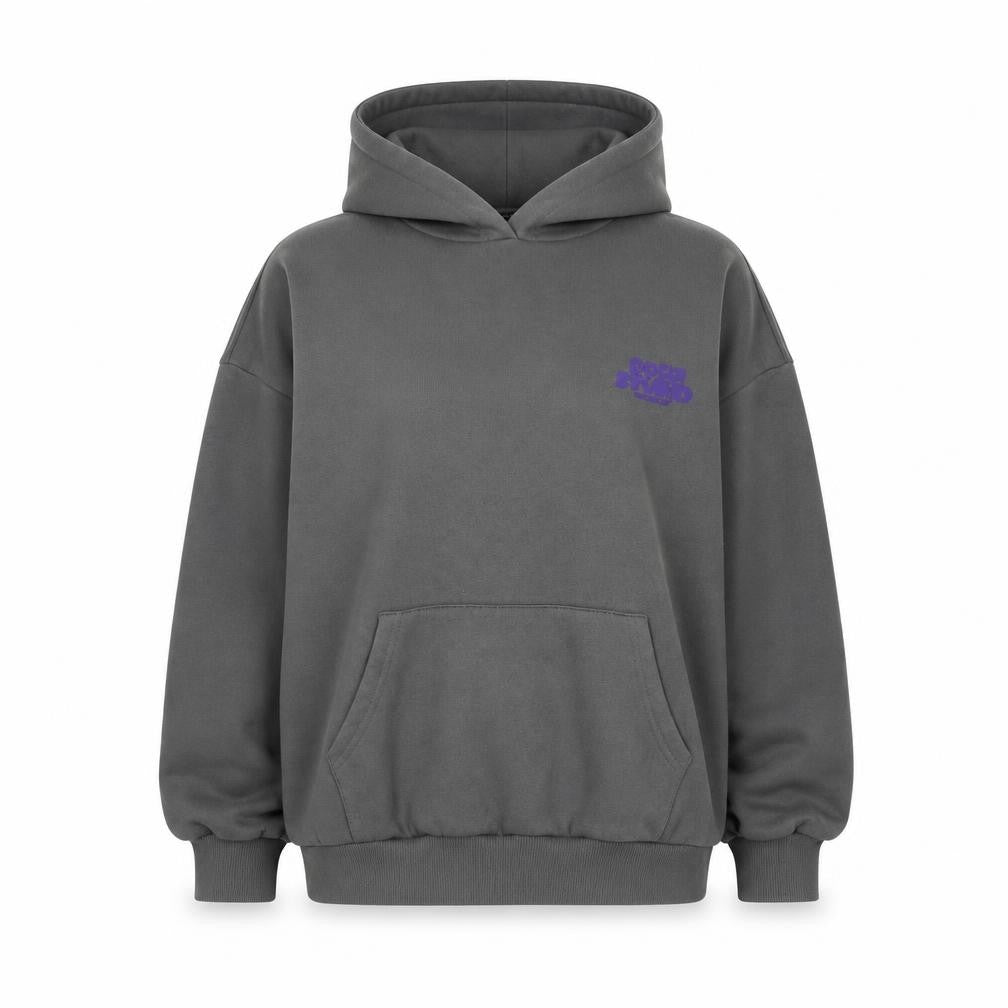 Front view of Boohoo Women’s Grey Pullover Hoodie Small Cotton Blend Casual