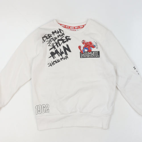 Marvel Spider-Man Boys White Sweatshirt 8-9 Years Cotton Blend Pullover